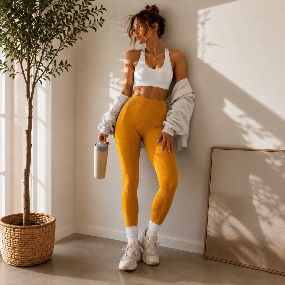 JoyLab Seamless Ribbed Leggings Small Harvest Gold Mustard Yellow High Rise NWT